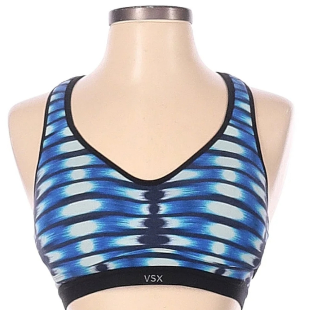 Victorias Secret VSX Sport 34C Blue&Black Striped Sports Bra Padded Pushup